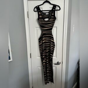Runaway The Label Black Tan Zebra Cutout Bodycon Maxi Dress L